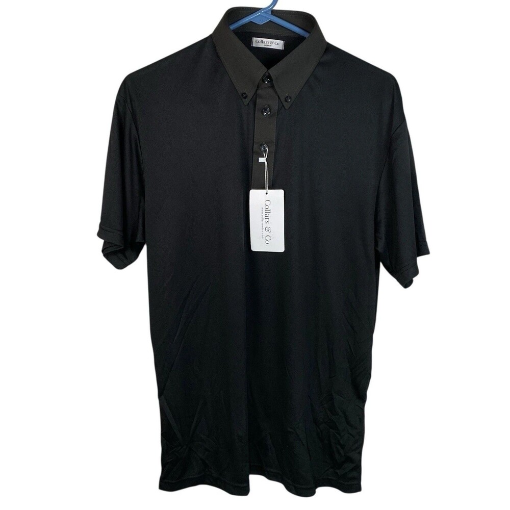Collars & Co Polo Shirt Mens Medium Black Dress Collar Button Down Oxford NWT